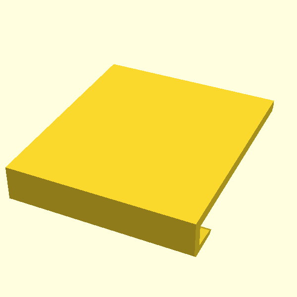 3D render of the Vinyl Roost bracket, a small ledge with a lip that catches the bottom edge of a record sleeve
